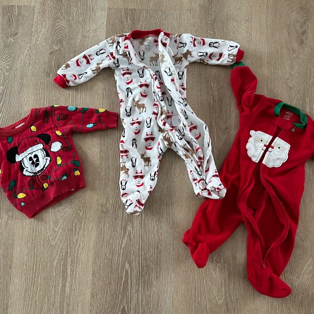 3-6 month baby Christmas sweater and PJs